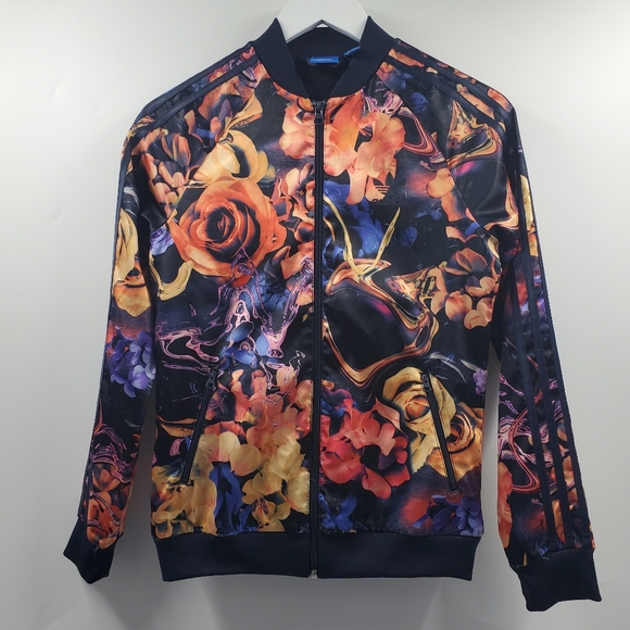 Adidas Originals J Rose Track Bomber Jacket Floral Logo Multicolor Full Zip Boho - Picture 1 of 6